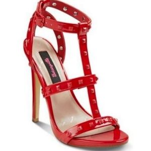 Betseyville Marquee Rock Studded Heels Red Vegan